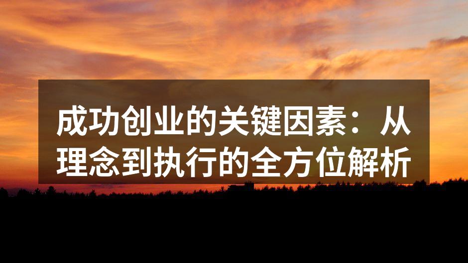 成功创业的关键因素：从理念到执行的全方位解析
